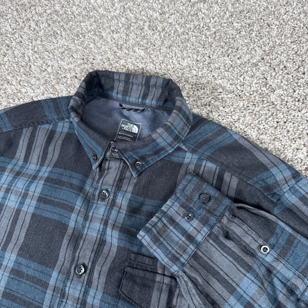 The North Face Shirt‎ Mens Large Blue Grey Plaid Button Down Long Sleeve